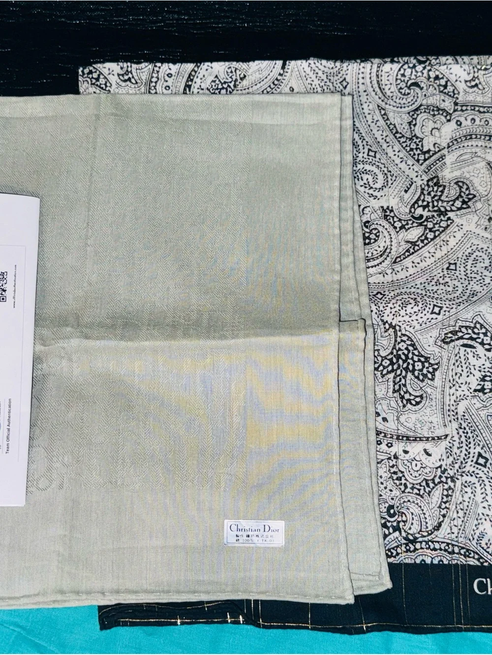 Dior Two-Tone Silk Scarf in Light Green and Black Paisley 2 pice sets